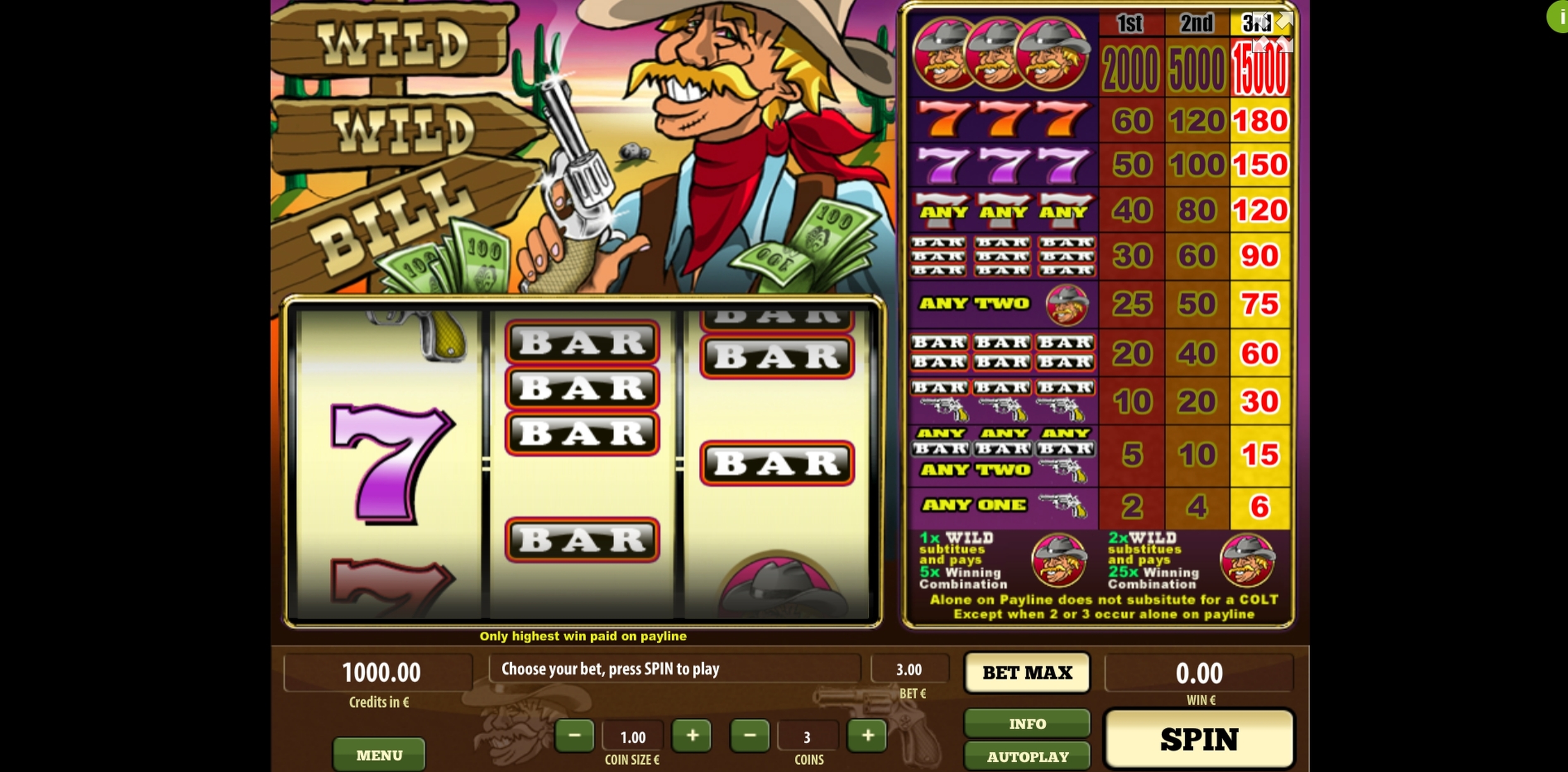 Reels in Wild Wild Bill Slot Game by Tom Horn Gaming