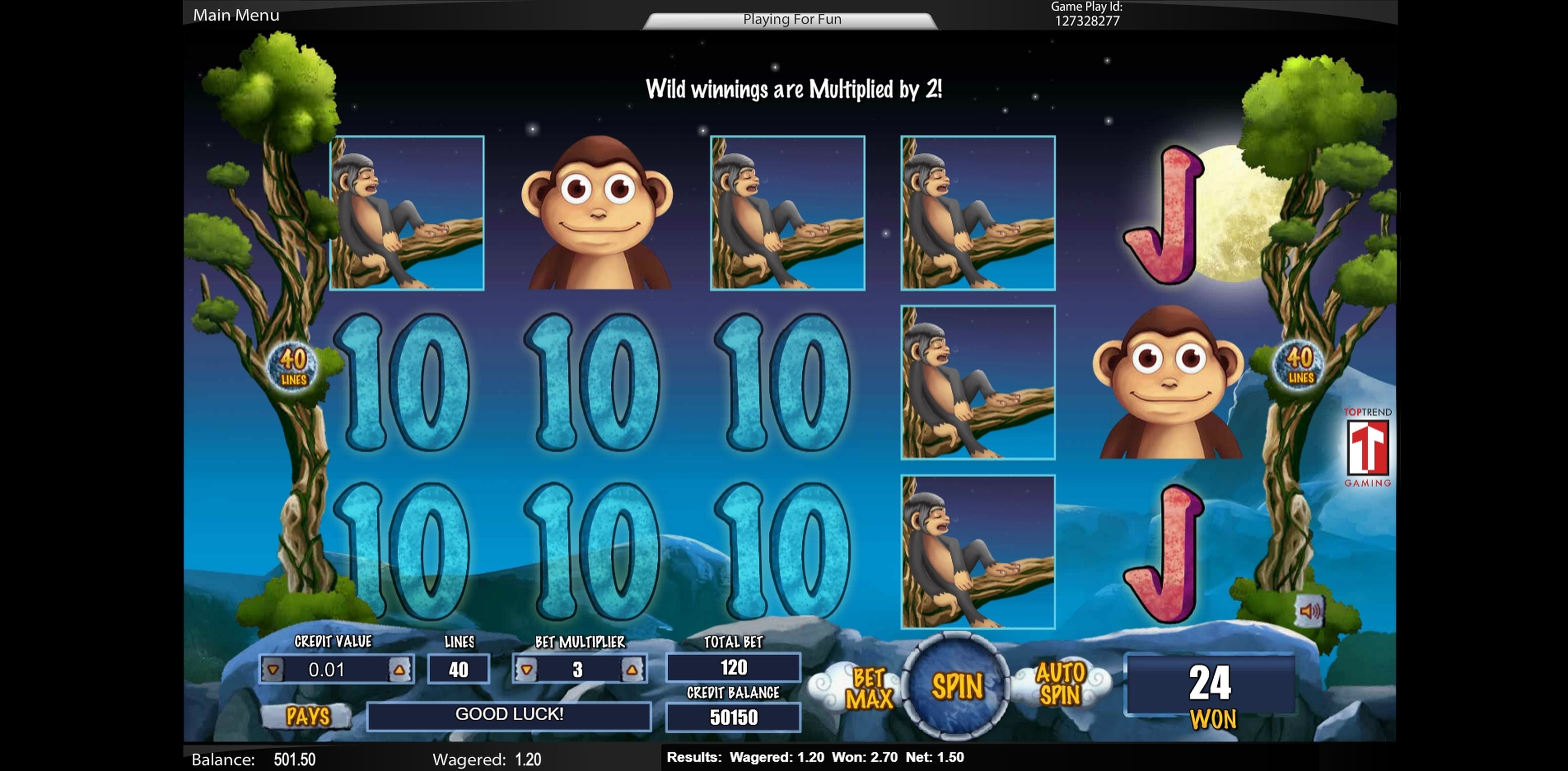 Win Money in Monkey and the Moon Free Slot Game by Top Trend Gaming