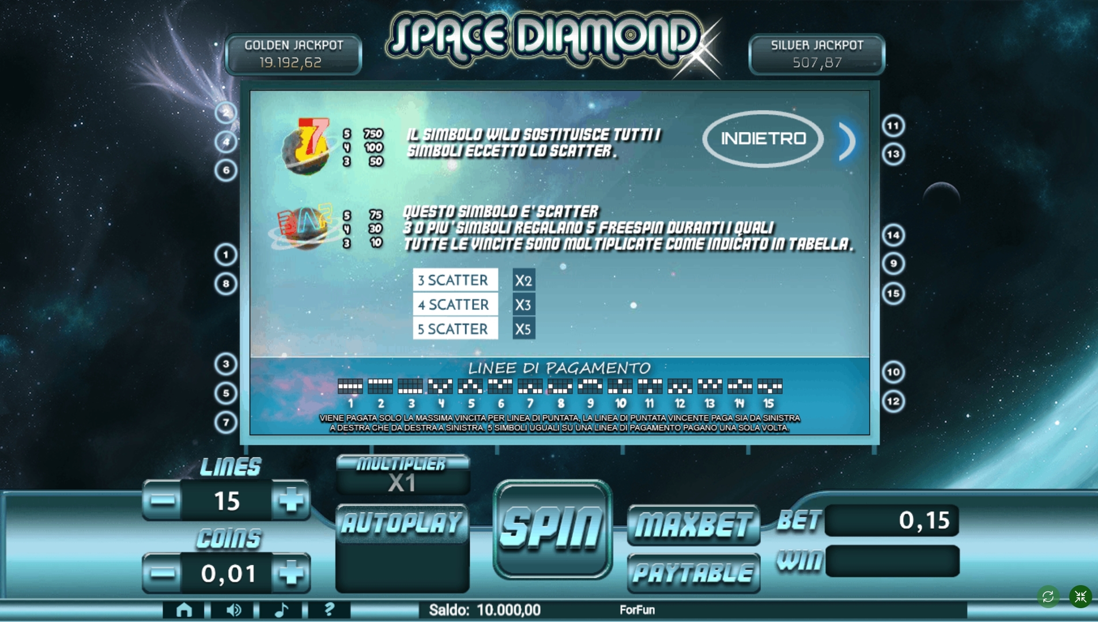 Info of Space Diamond Slot Game by Tuko Productions