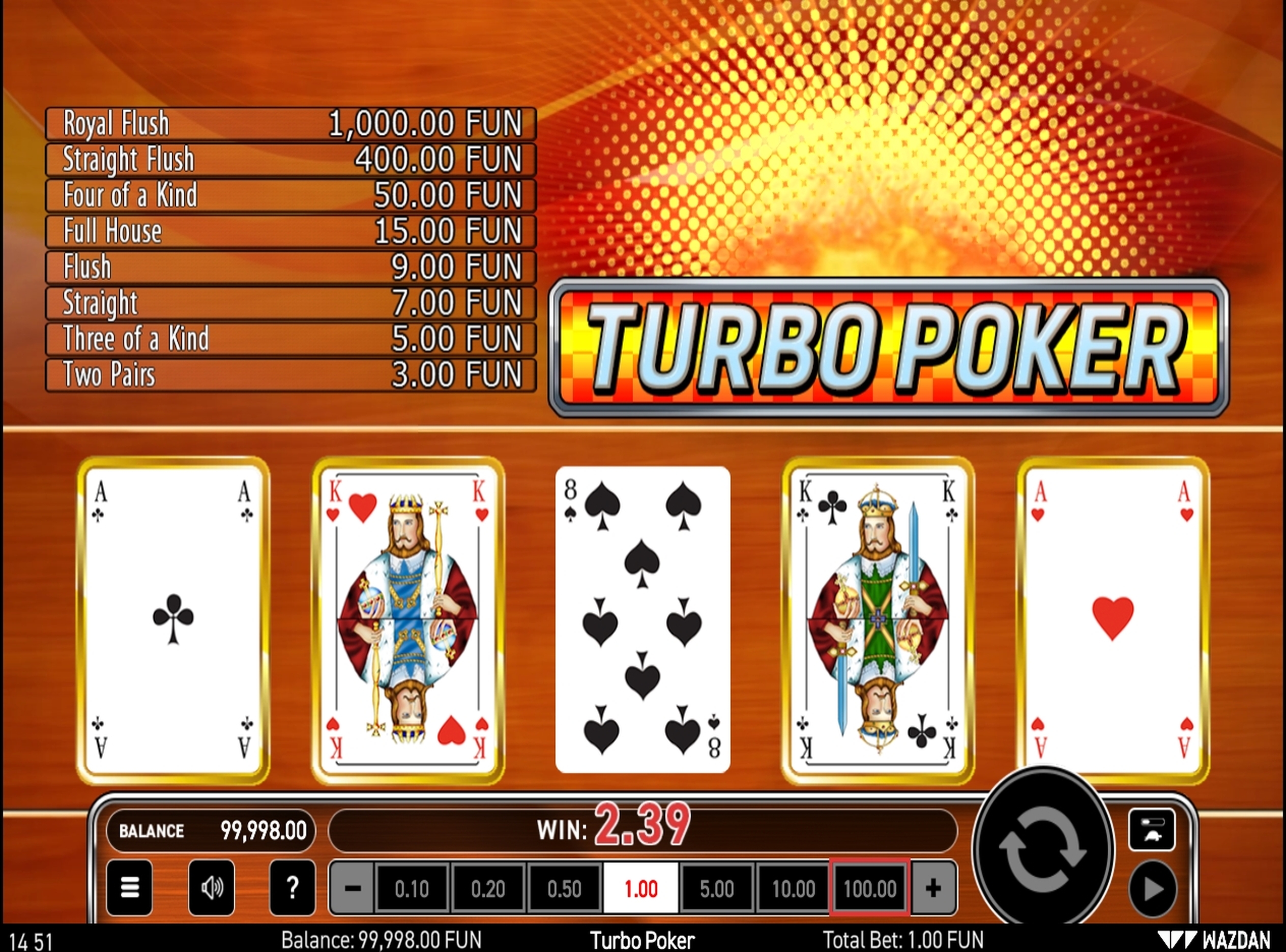 Win Money in Turbo Poker Free Slot Game by Wazdan