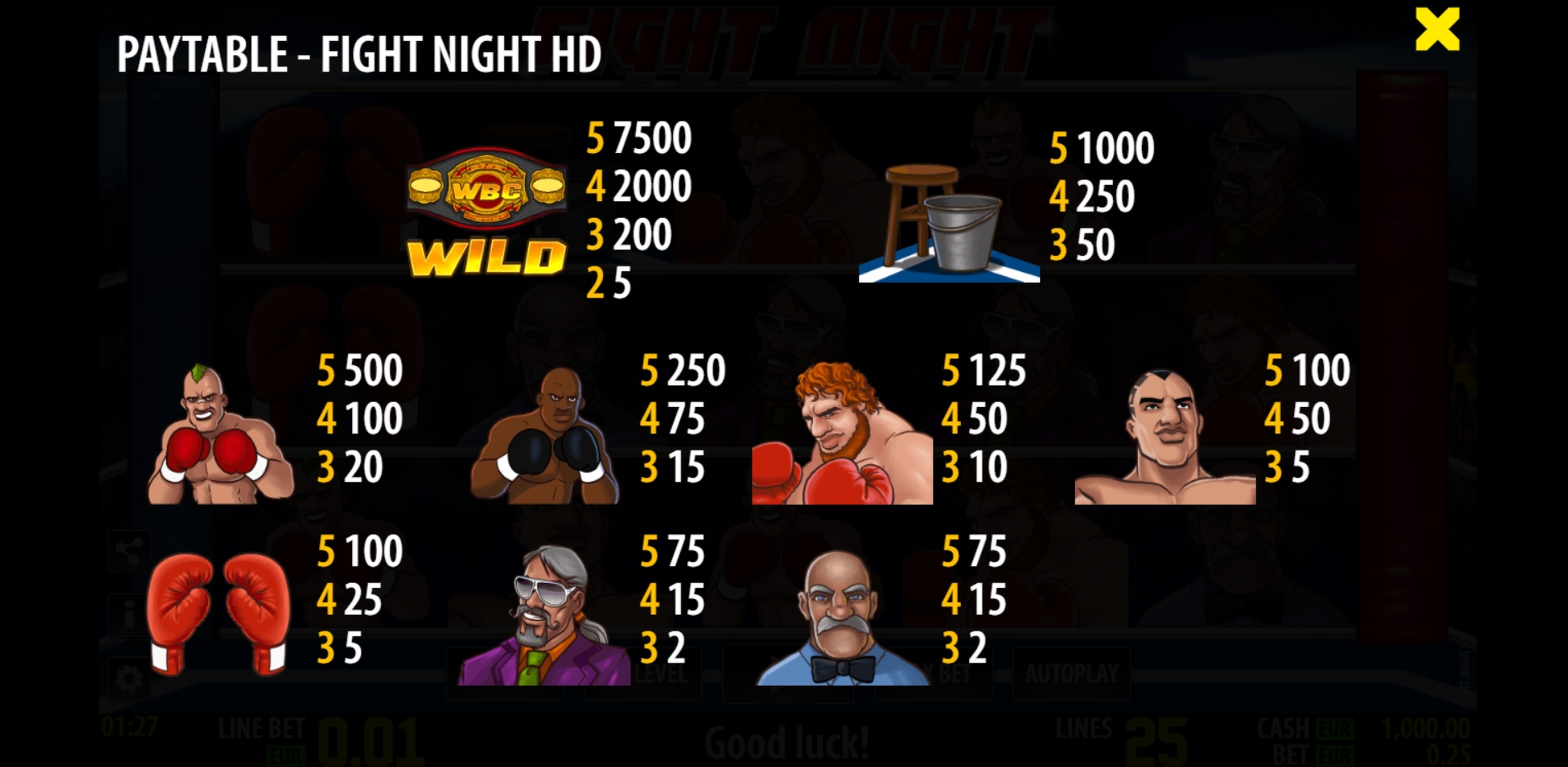 Info of Fight Night HD Slot Game by World Match