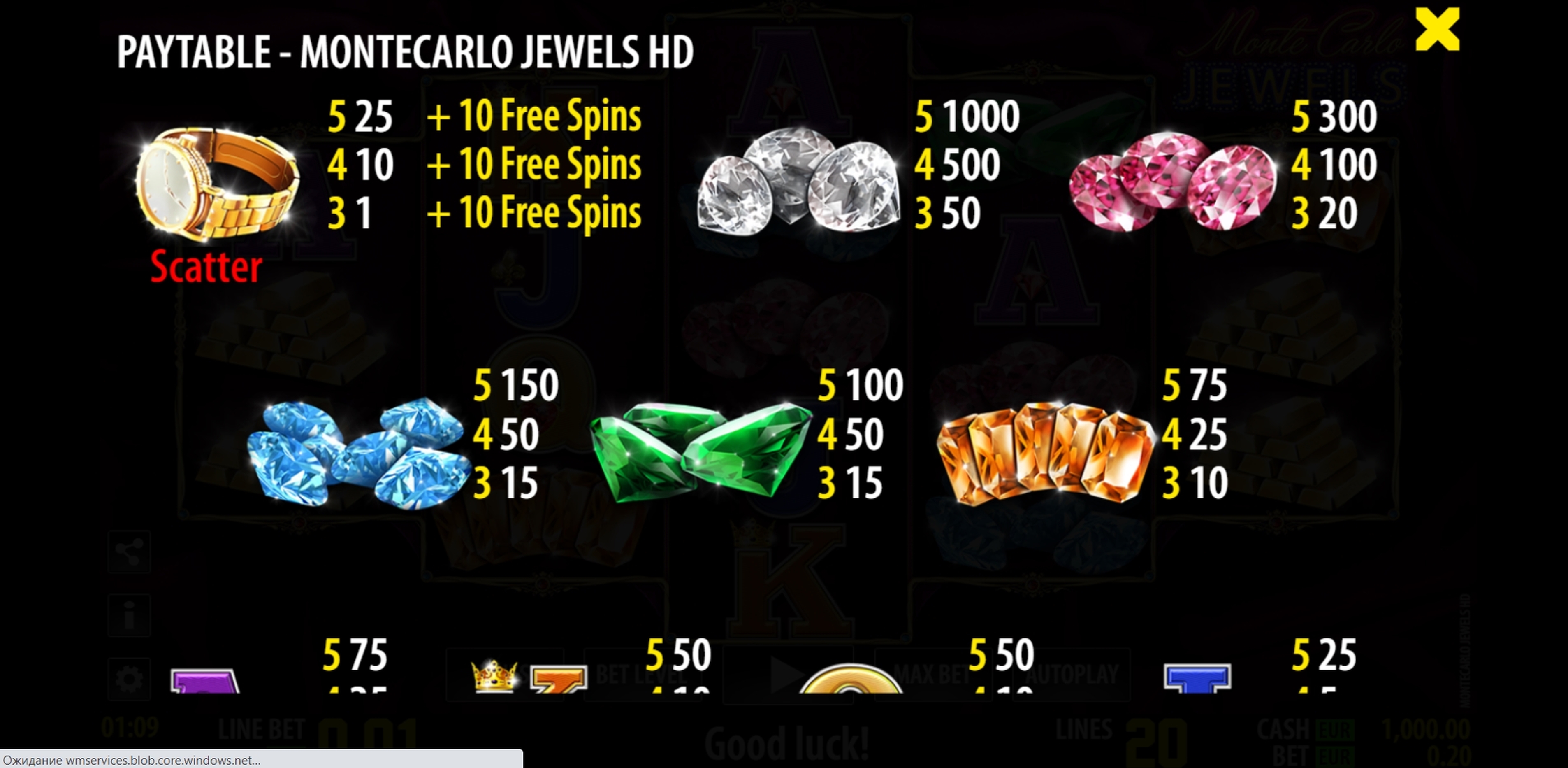 Info of Monte Carlo Jewels HD Slot Game by World Match